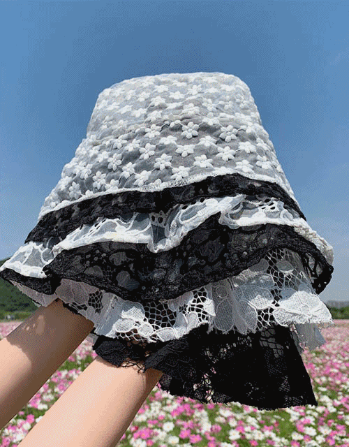 (무료배송) 시스루 플라워 레이스 벙거지 모자